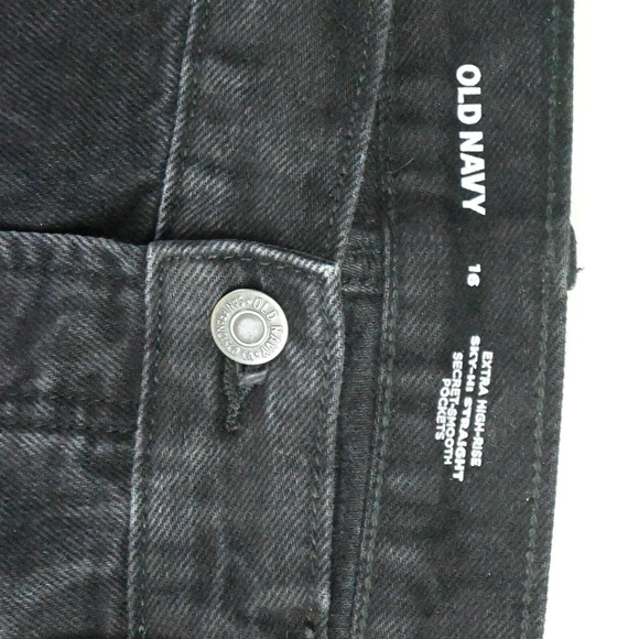 Old Navy 18 The Sky-Hi Straight Extra High Black Raw Hem Denim Jeans - Picture 3 of 7